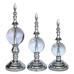3lü Set Kristal Küre Gümüş 11x36cm