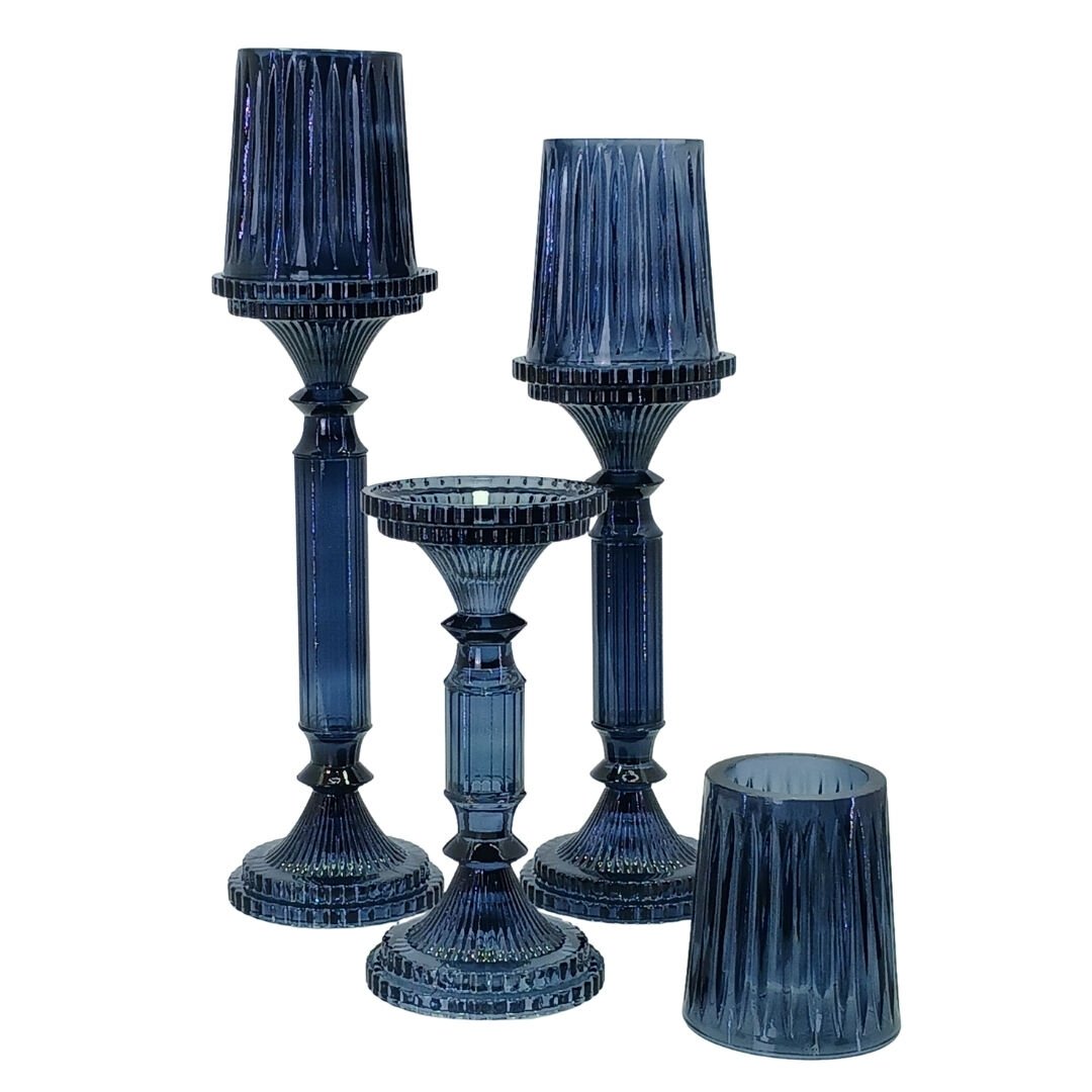 3lü Set Cam Şamdan 12x47cm Füme