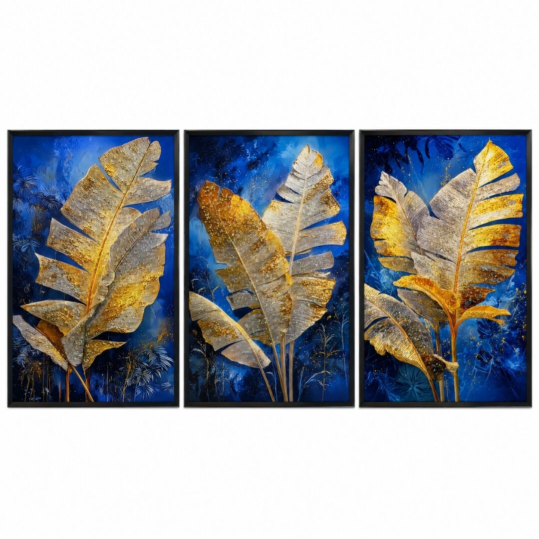 3lü Set Yaprak Epoksi Tablo 80x180cm