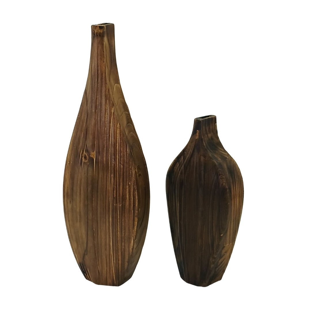 2li Set Ahşap Vazo 14x40cm