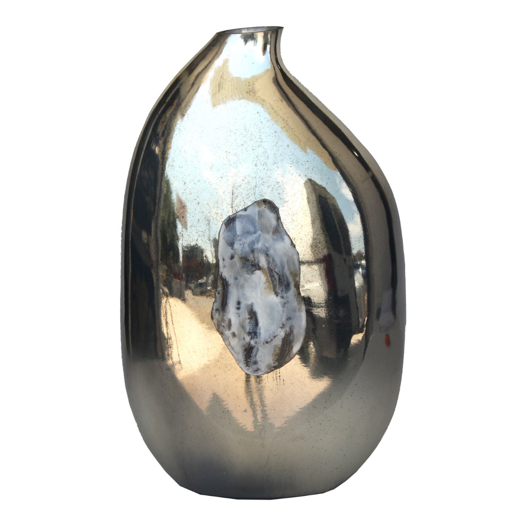 Doğaltaşlı Cam Vazo 24x39cm