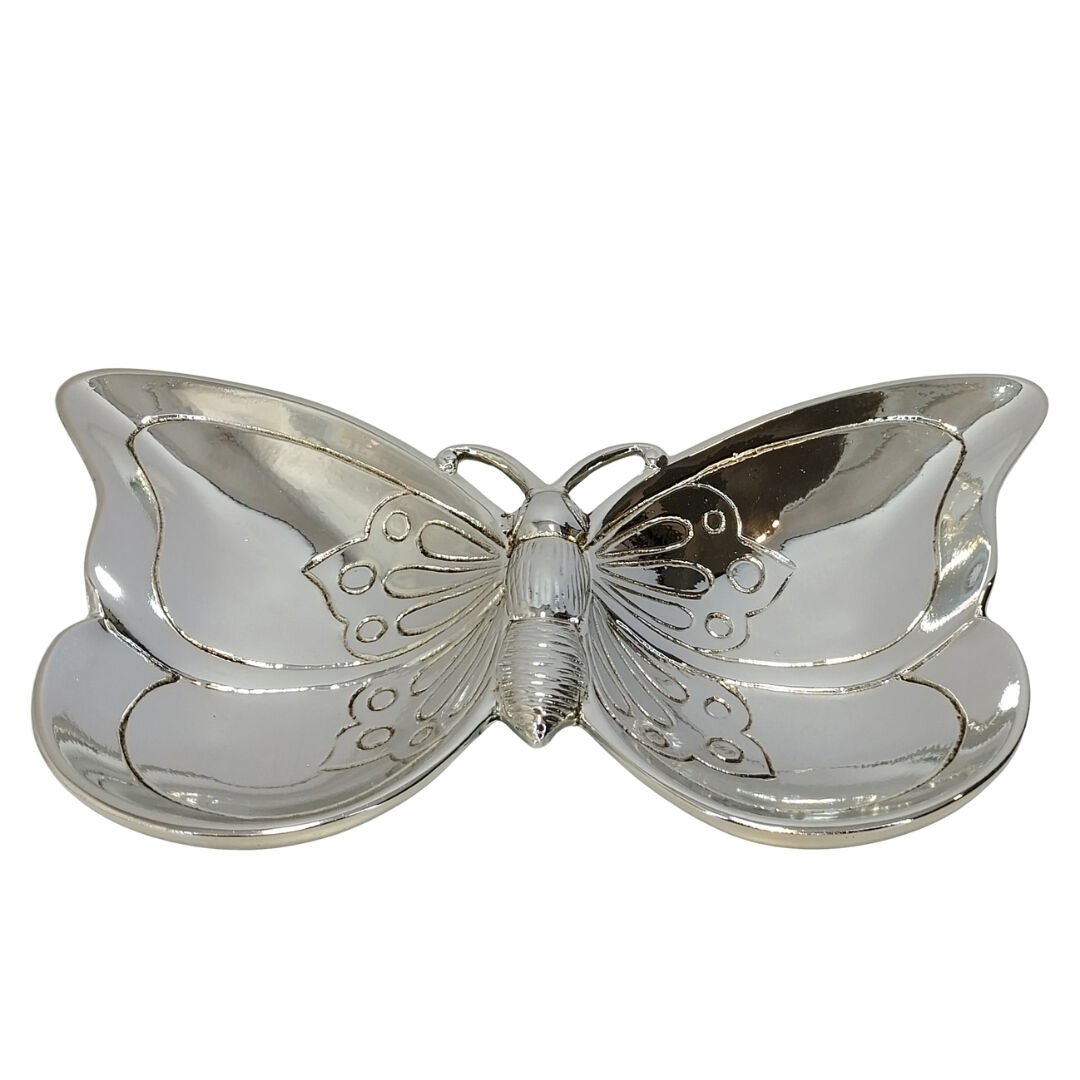 Kelebek Dekor Tabak Gümüş 20x37cm