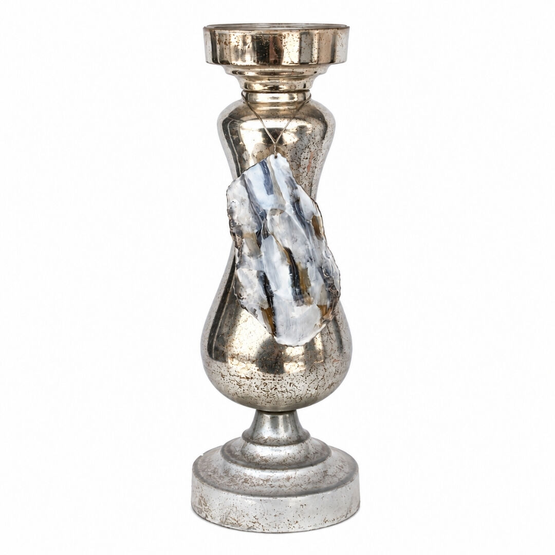 Doğaltaşlı Cam Şamdan 17x47cm