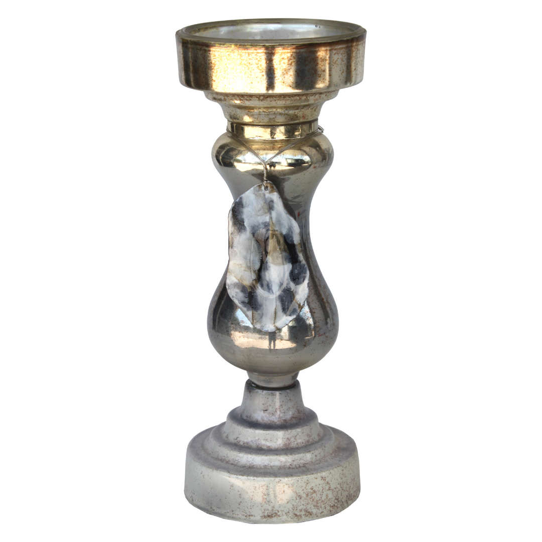 Doğaltaşlı Cam Şamdan 13x33cm