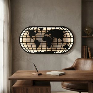 Ledli Metal Dünya Haritası 100x200cm