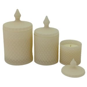 3lü Set Cam Kase Mum Krem 12x21cm