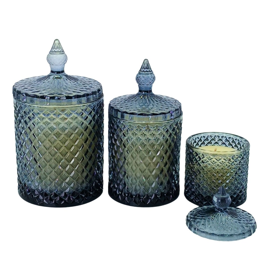 3lü Set Cam Kase Mum Füme 12x21cm