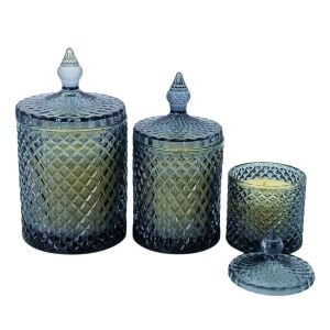 3lü Set Cam Kase Mum Füme 12x21cm