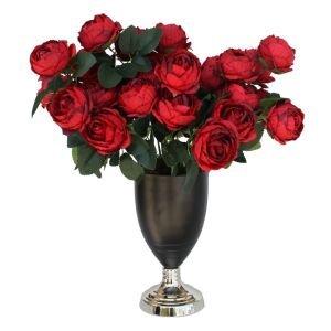 Metal Saksılı Güller Gümüş 43x55cm