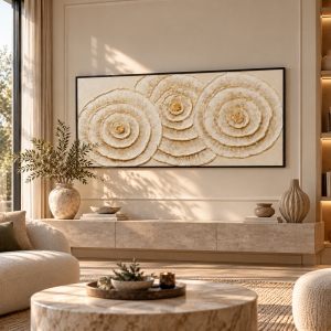 Çiçekli Rölyef Tuval Tablo 70x140cm