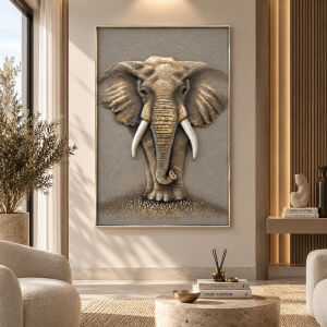 Elephant Rölyef Tuval Tablo 100x150cm
