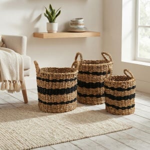 3lü Set Hasır Sepet 31x31x39cm