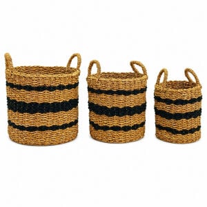 3lü Set Hasır Sepet 31x31x39cm