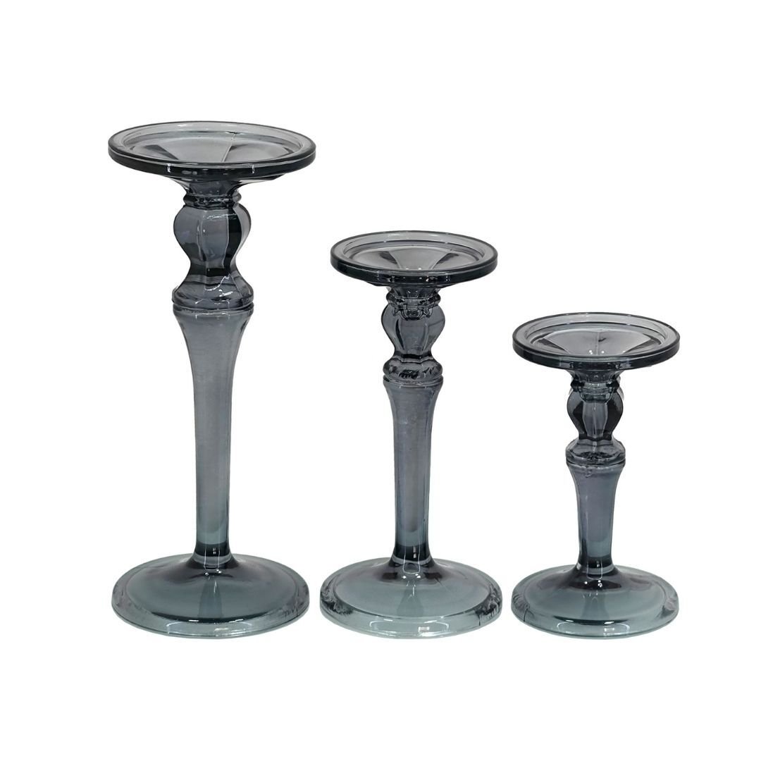 3lü Set Cam Şamdan Füme 13x30cm