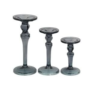 3lü Set Cam Şamdan Füme 13x30cm