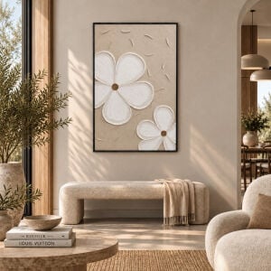 Çiçek Rölyef Tuval Tablo 80x120cm Bej