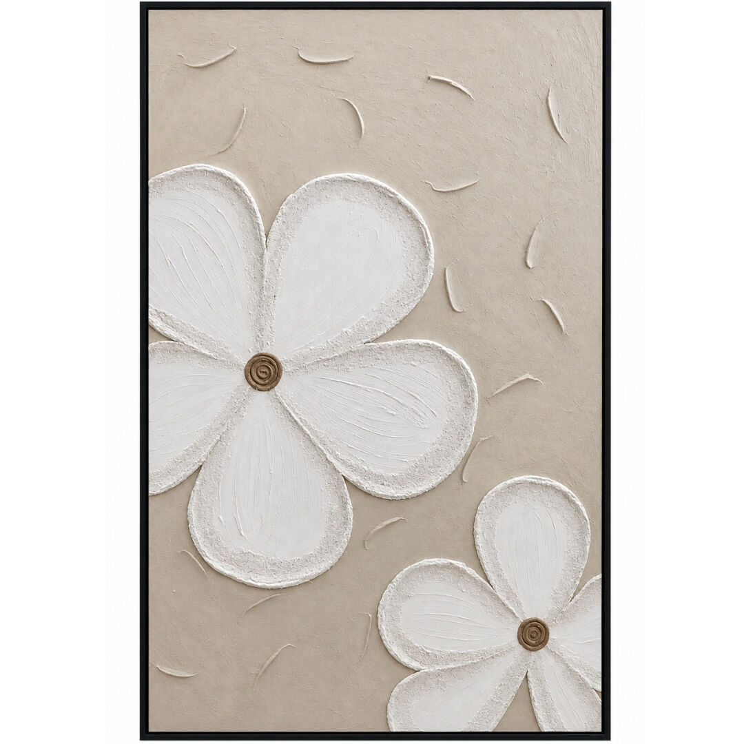 Çiçek Rölyef Tuval Tablo 80x120cm Bej