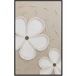 Çiçek Rölyef Tuval Tablo 80x120cm Bej