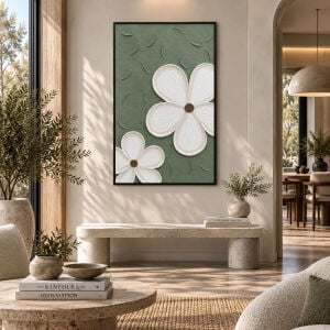 Çiçek Rölyef Tuval Tablo 80x120cm Yeşil