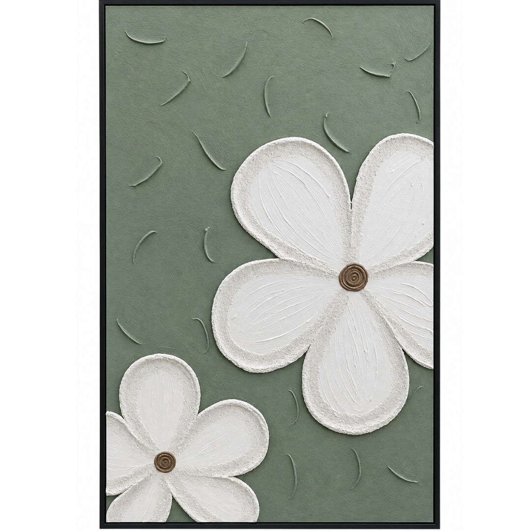 Çiçek Rölyef Tuval Tablo 80x120cm Yeşil