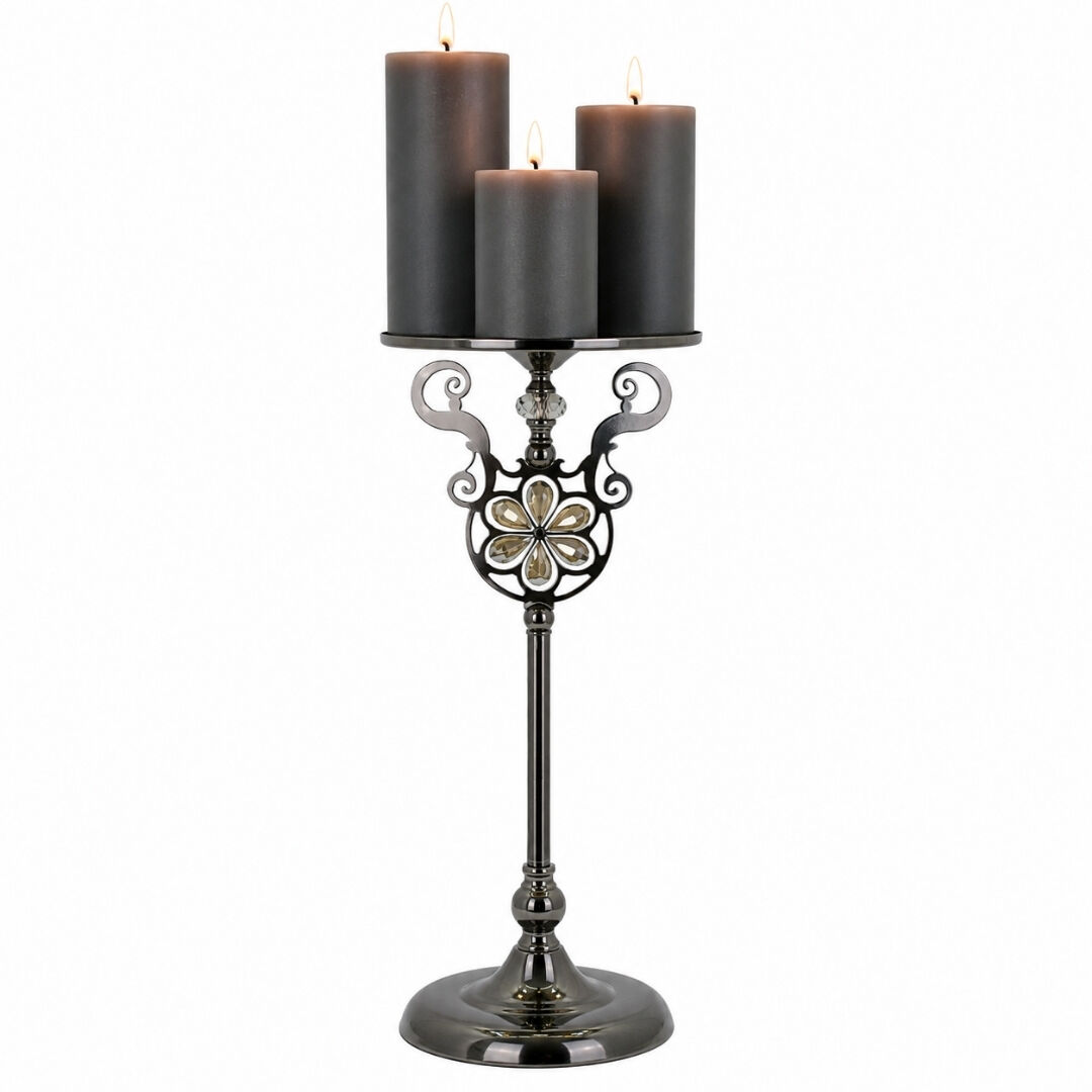 Metal Stantlı 3lü Set Mum 25x85cm