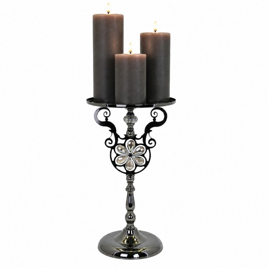 Metal Stantlı 3lü Set Mum 25x70cm