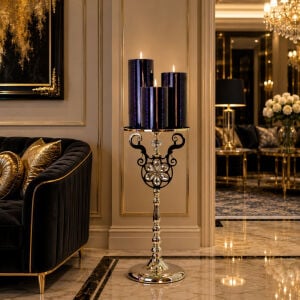 Metal Stantlı 3lü Set Mum 25x70cm