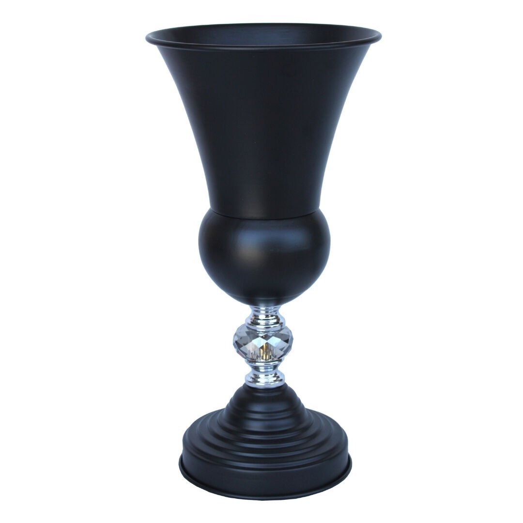 Siyah Taşlı Metal Vazo 18x36cm