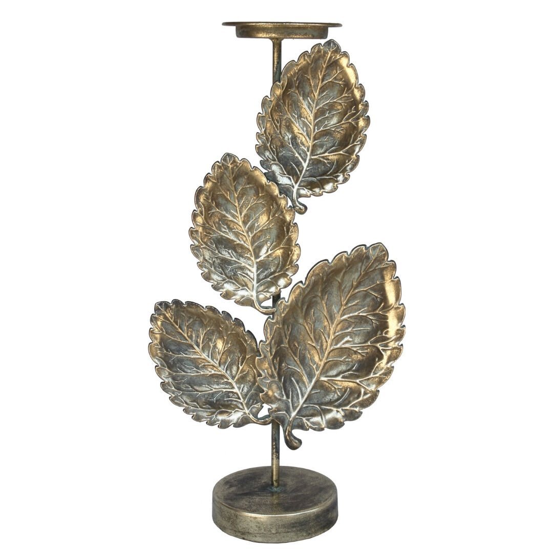 Metal Yapraklı Mumluk 25x50cm
