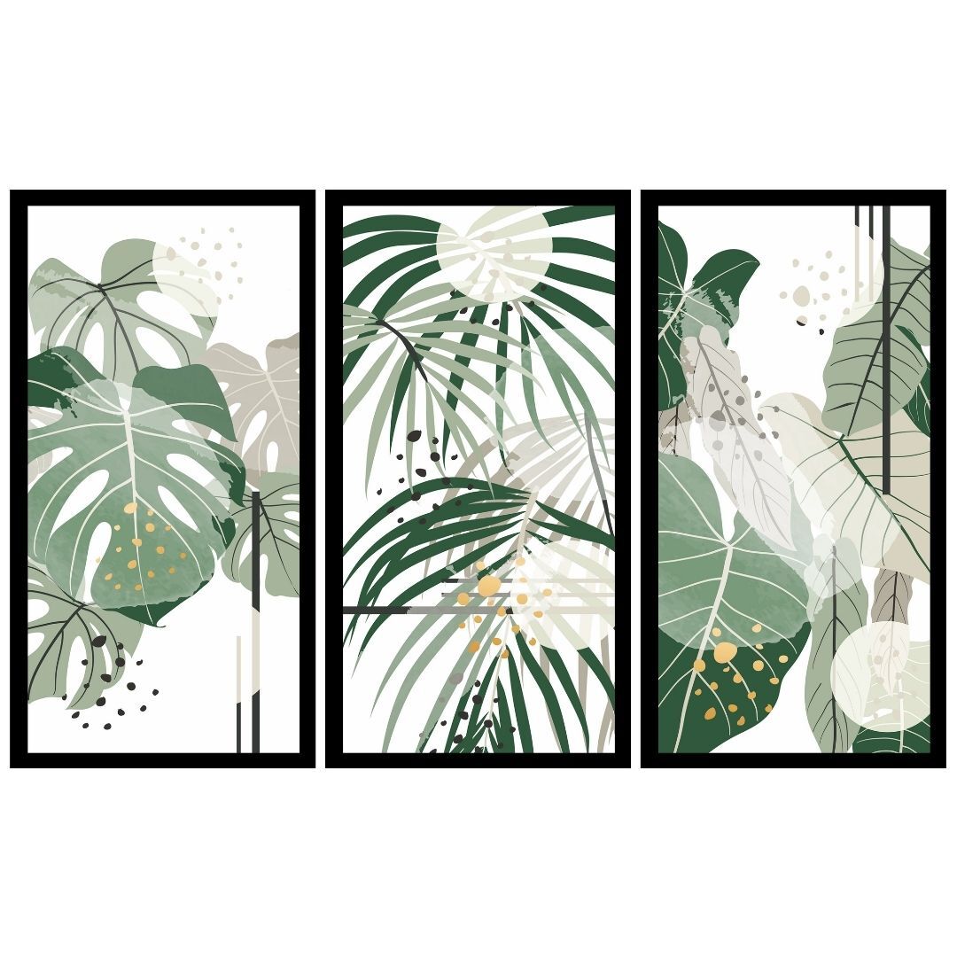 UV 3lü Set Yeşil Yaprak Tablo 95x150cm