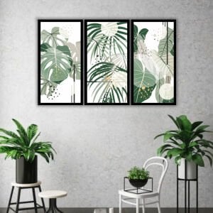 UV 3lü Set Yeşil Yaprak Tablo 95x150cm