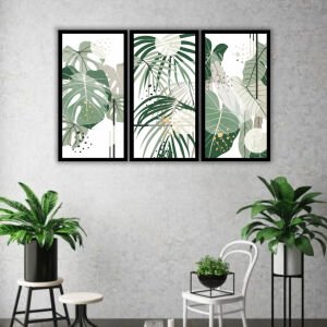 UV 3lü Set Yeşil Yaprak Tablo 95x150cm