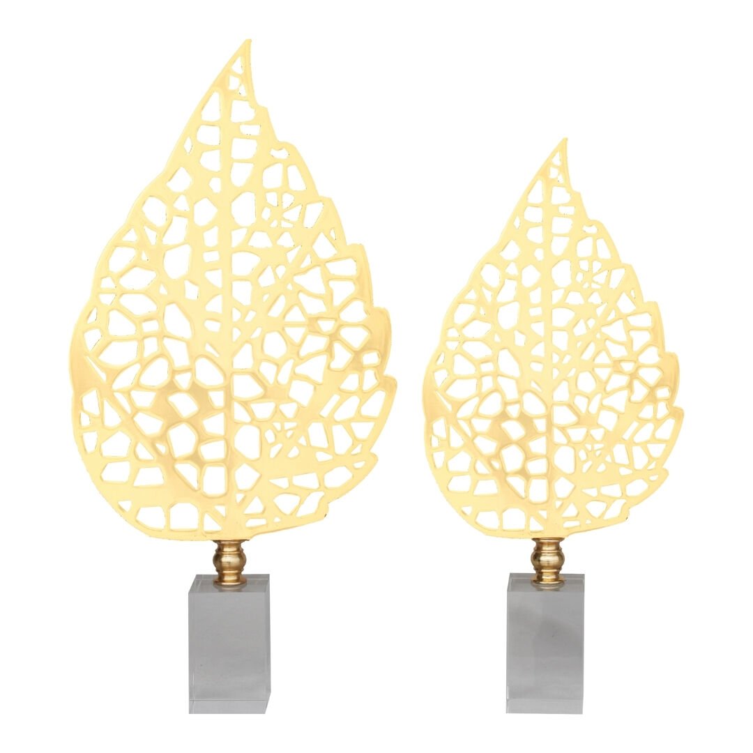 2li Yaprak Kristalli Altın 21x42cm