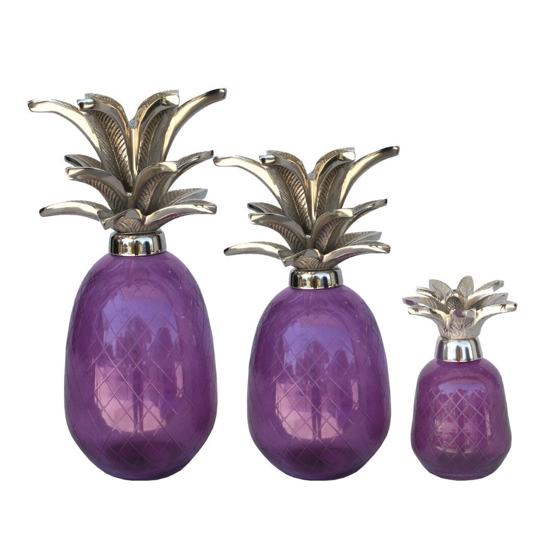 3lü Set Ananas Mor Gümüş 15x30cm