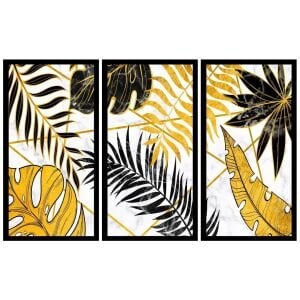 UV 3lü Set Sarı Yaprak Tablo 95x150cm