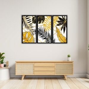 UV 3lü Set Sarı Yaprak Tablo 95x150cm