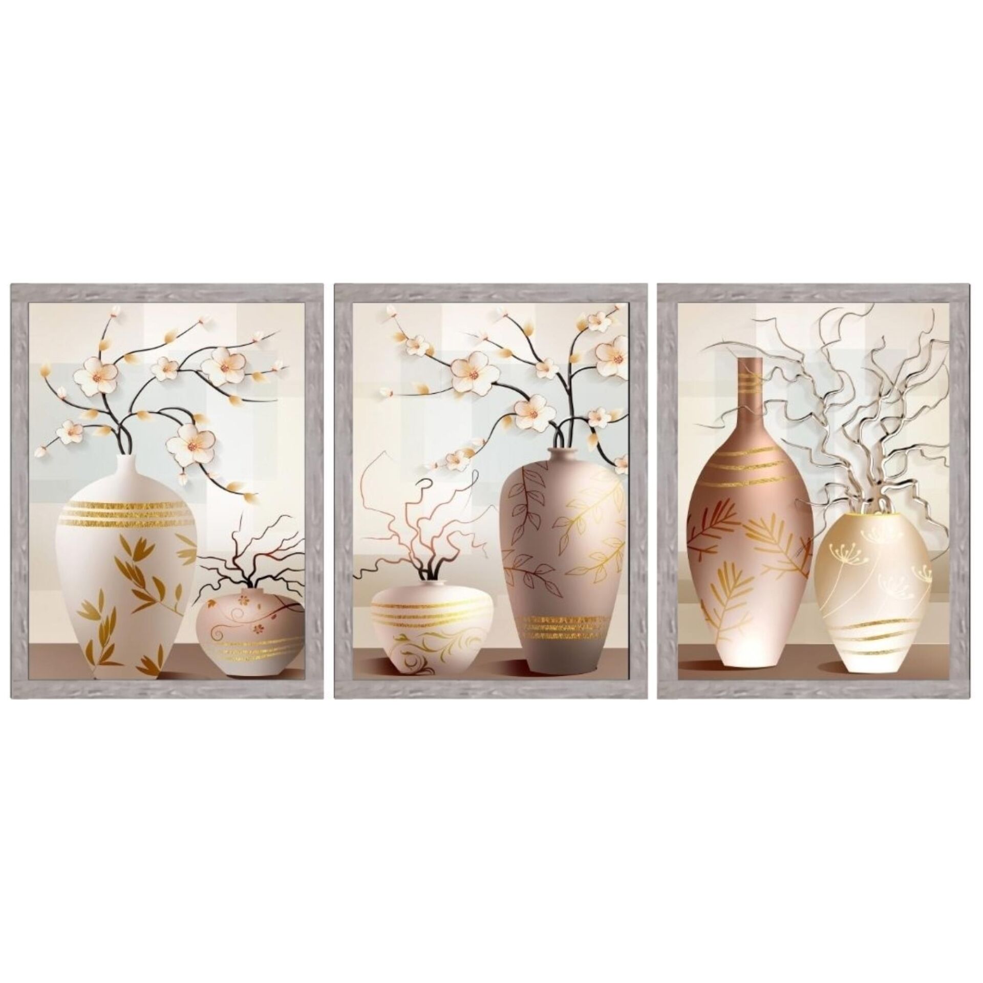 UV 3lü Set Dallı Vazo Tablo 80x180cm