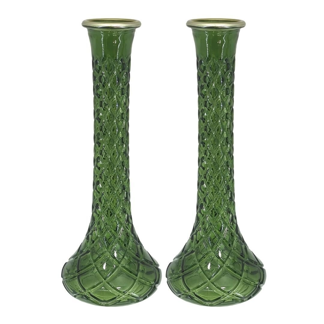 2li Set Cam Vazo Yeşil 10x25cm