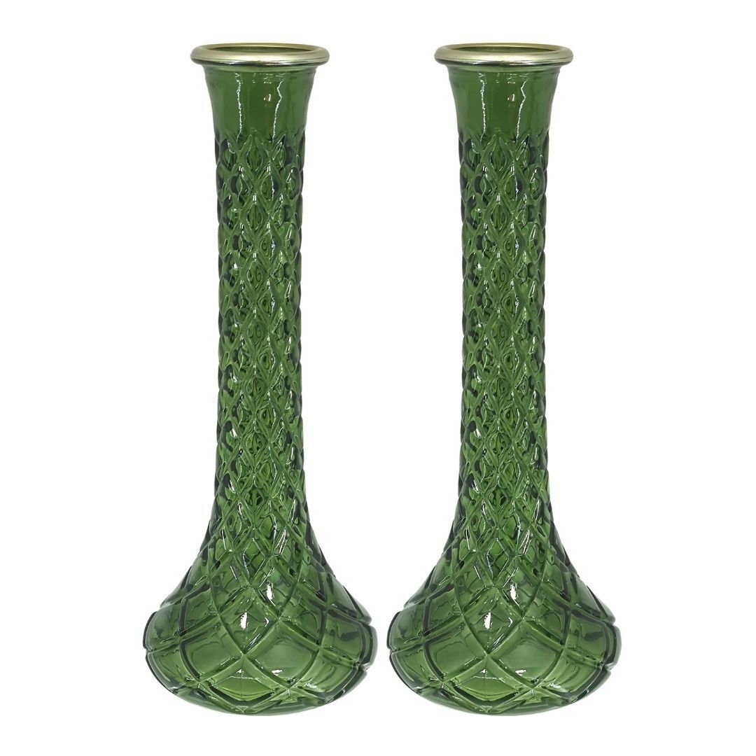 2li Set Cam Vazo Yeşil 10x25cm