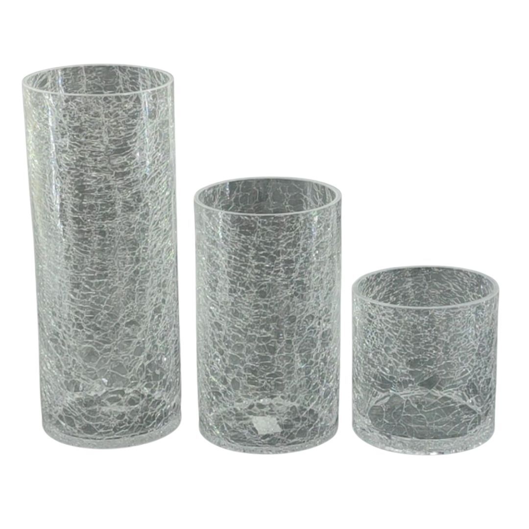 3lü Set Çatlak Cam Vazo 12x30cm