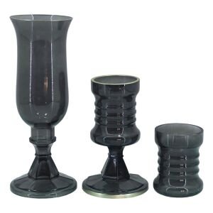 3lü Set Cam Şamdan Füme 13x32cm