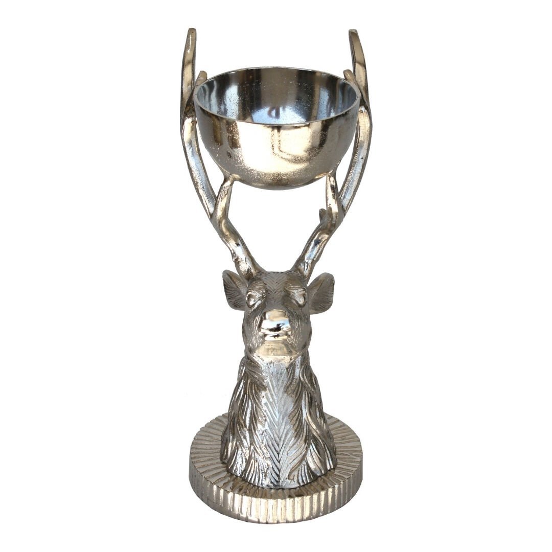 Döküm Geyik Obje Gümüş 14x30cm