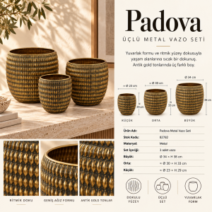 3lü Set Padova Metal Vazo 34x38cm