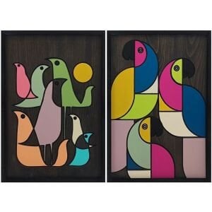 Ahşap 2 li Set Kuş Tablo 63x84cm