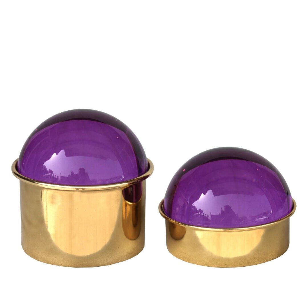 2li Set Metal Kristal Obje Mor 11x11cm