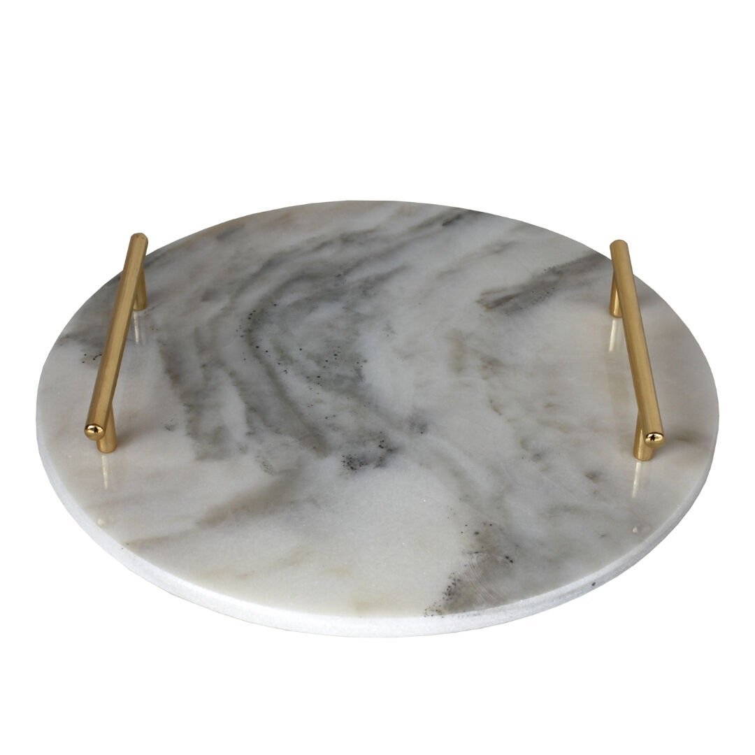 Yuvarlak Mermer Tepsi Gümüş 28cm