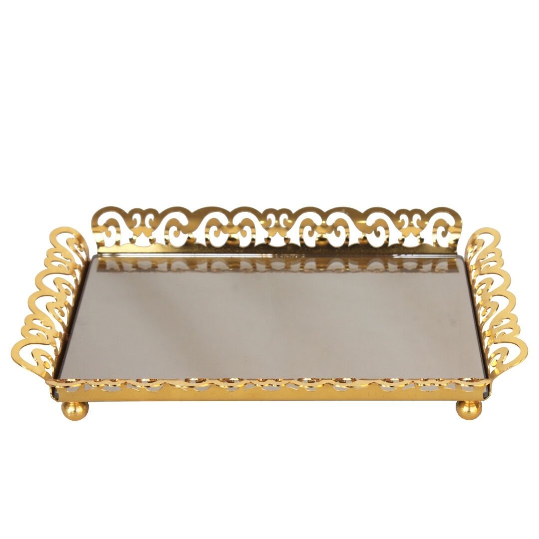 Metal Aynalı Tepsi Altın 22x32cm