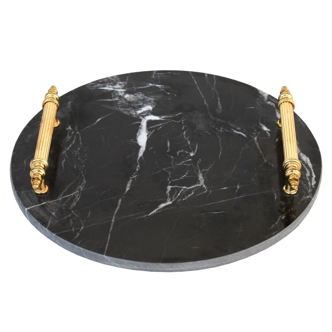 Yuvarlak Mermer Tepsi Siyah 28cm