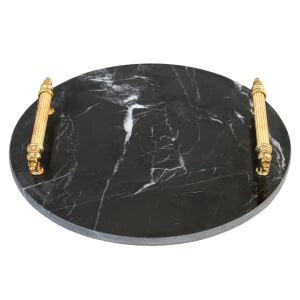 Yuvarlak Mermer Tepsi Siyah 28cm