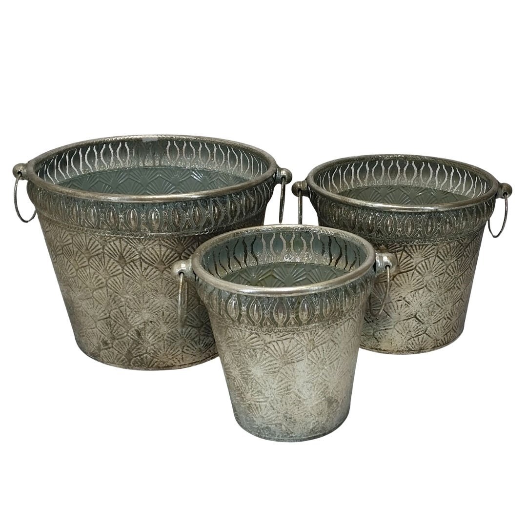 3lü Set Metal Saksı 22x27cm